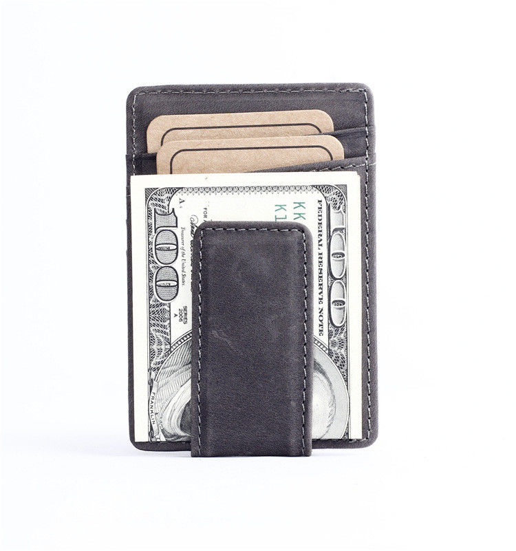 WALLET Leather Money Clip Wallet - Black